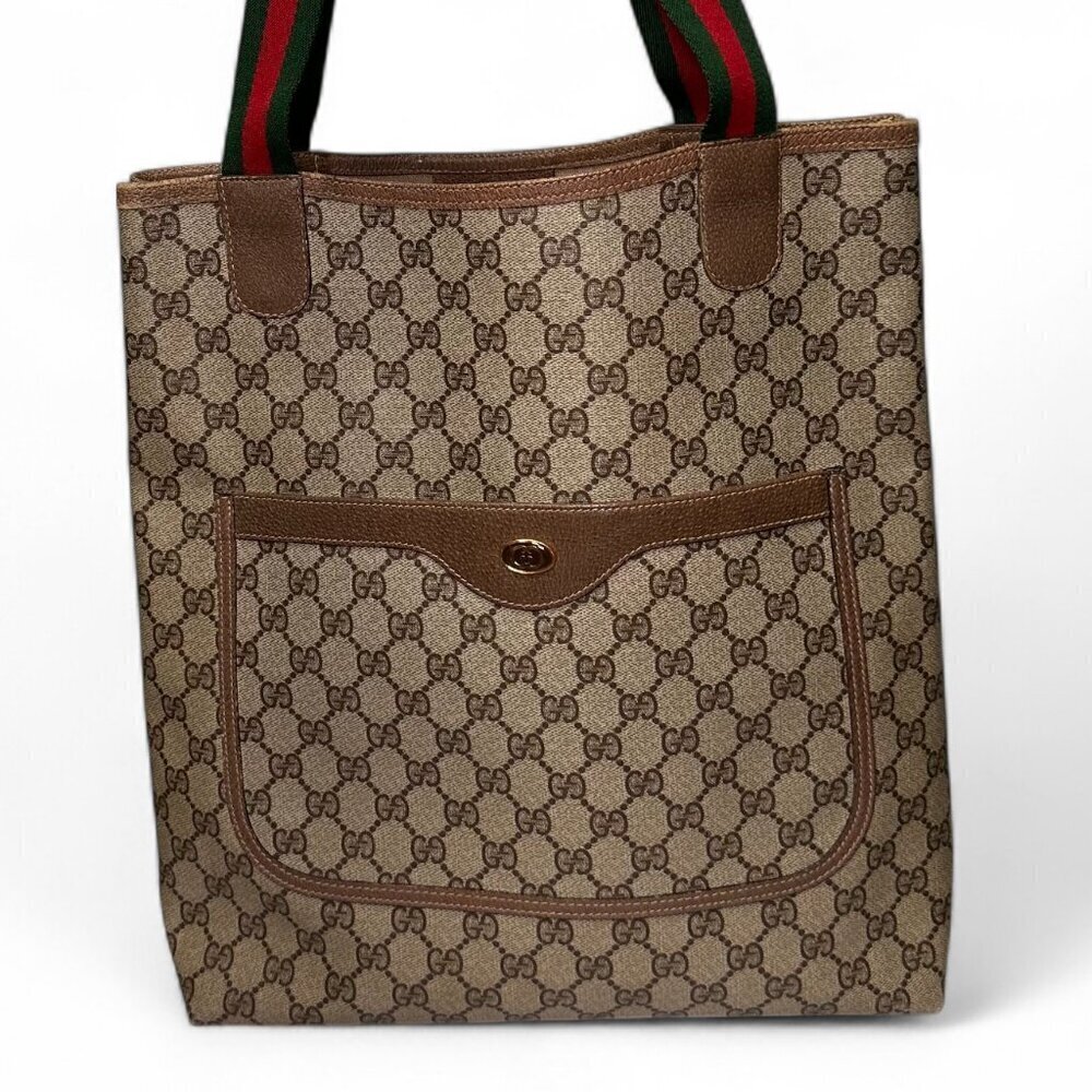 GUCCI Vintage Supreme Coated Canvas Sherry Line Tote Bag, Brown - Picture 7 of 14